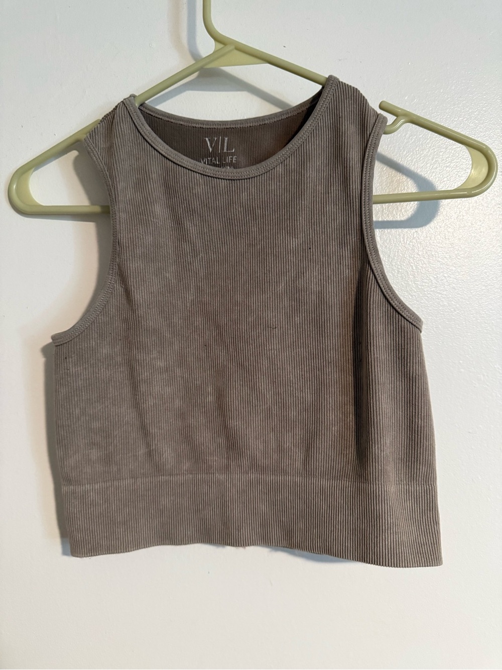 Vitalyfe Ribbed Crop Tank Top - Taupe